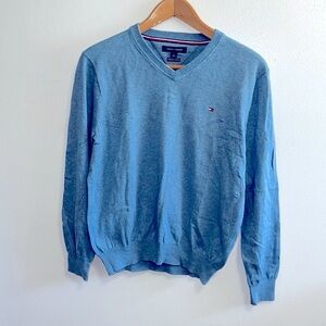 Tommy Hilfiger V-neck Sweater Premium Cotton Sky Blue Medium